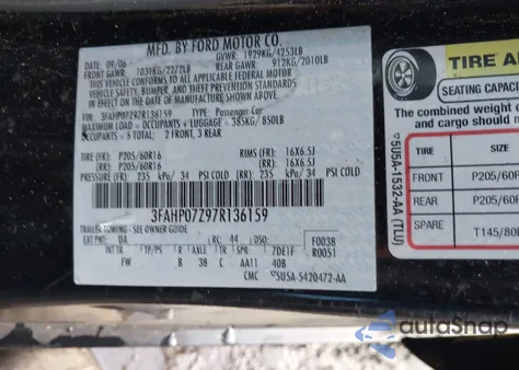 2007 Ford Fusion Se from USA, damaged, VIN 3FAHP07Z97R136159
